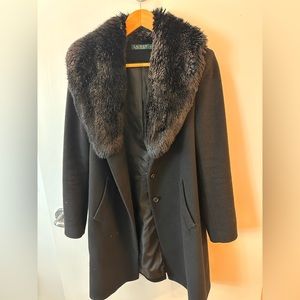 Ralph Lauren Black Peacoat with Fur Collar